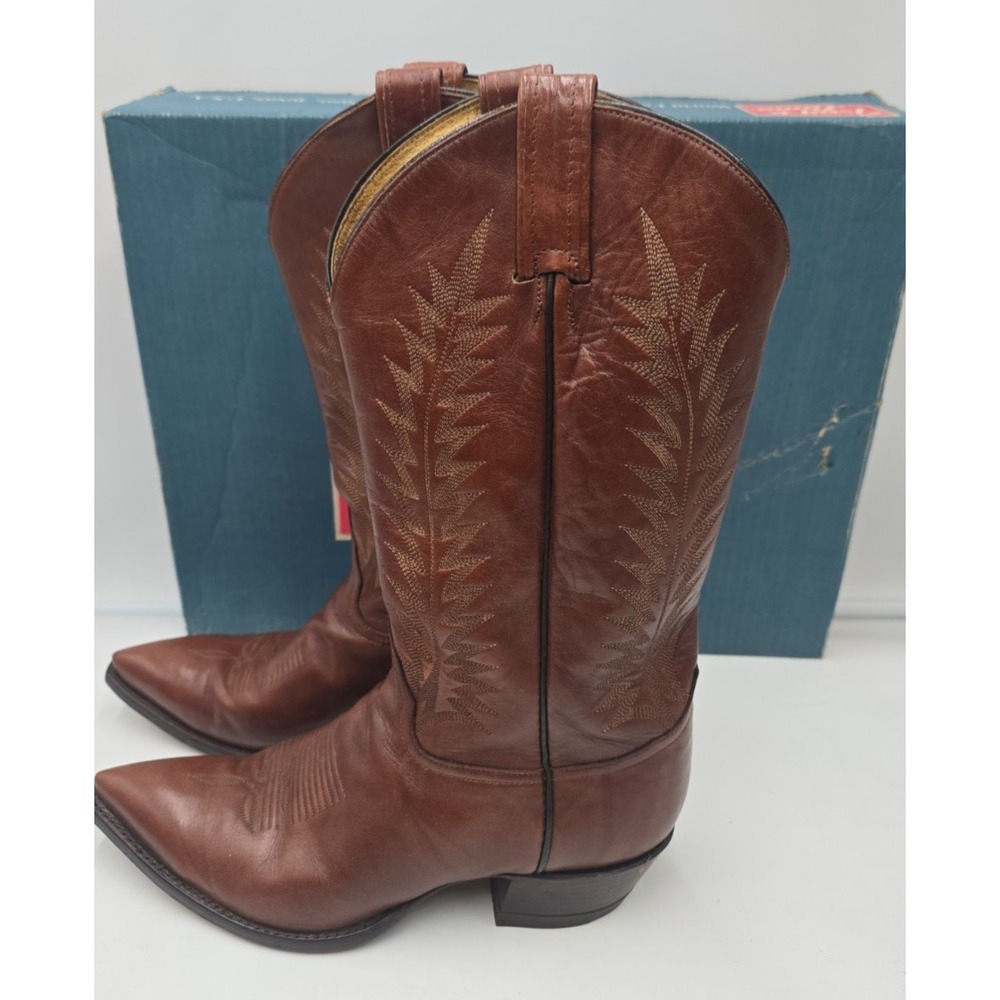 Vintage Tony Lama Mens Leather Cowboy Western Boots Cowhide Chocolate 8.5D